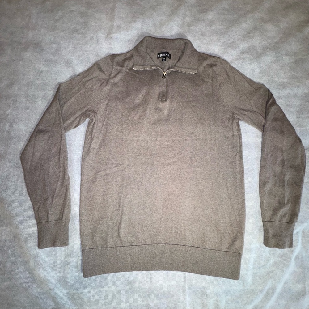 J Crew Mercantile Merino Wool Blend Men's Quarter Zip Sweater Brown Sz MT